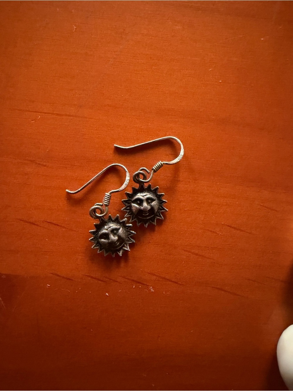 Source Unknown Silver Sun Face Dangle Earrings